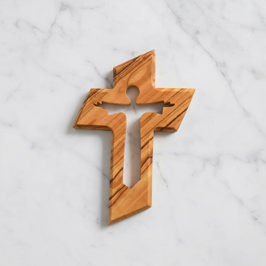 Handgeschnitztes Olivenholz Wandkreuz – Auferstandener Jesus ✝️🌿