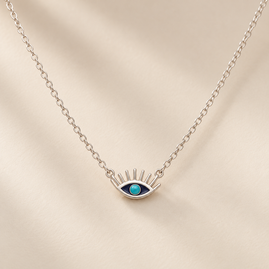 Silberkette mit Auge-Anhänger – 925 Sterling Silber & Türkis
