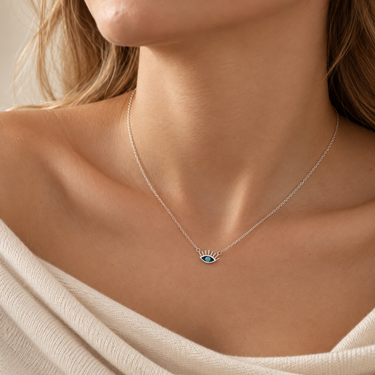 Silberkette mit Auge-Anhänger – 925 Sterling Silber & Türkis