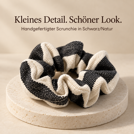 Handgefertigter Scrunchie Ole – Schwarz/Natur
