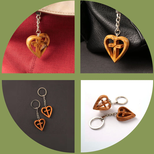 Schlüsselanhänger Kreuz im Herz aus Olivenholz ❤️🌿 Handgefertigt in Bethlehem