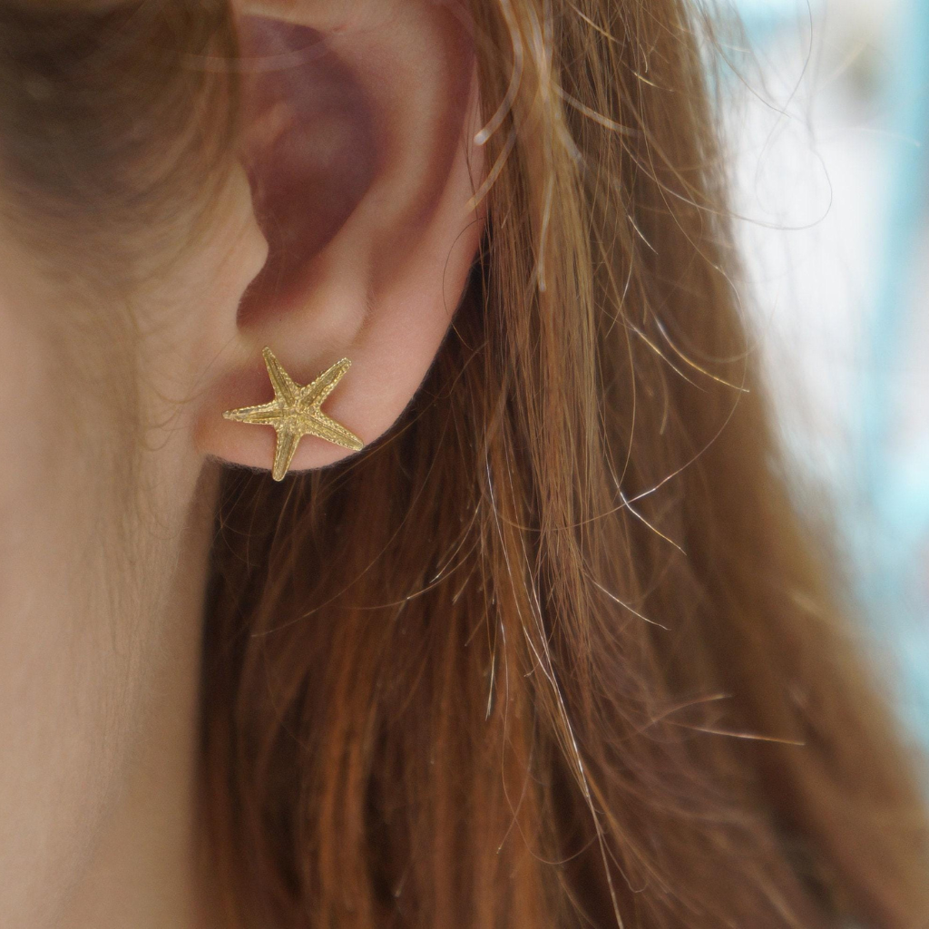 Seestern Ohrringe 🐚✨ – Echte Meeresstruktur aus 925 Silber · Handgefertigt
