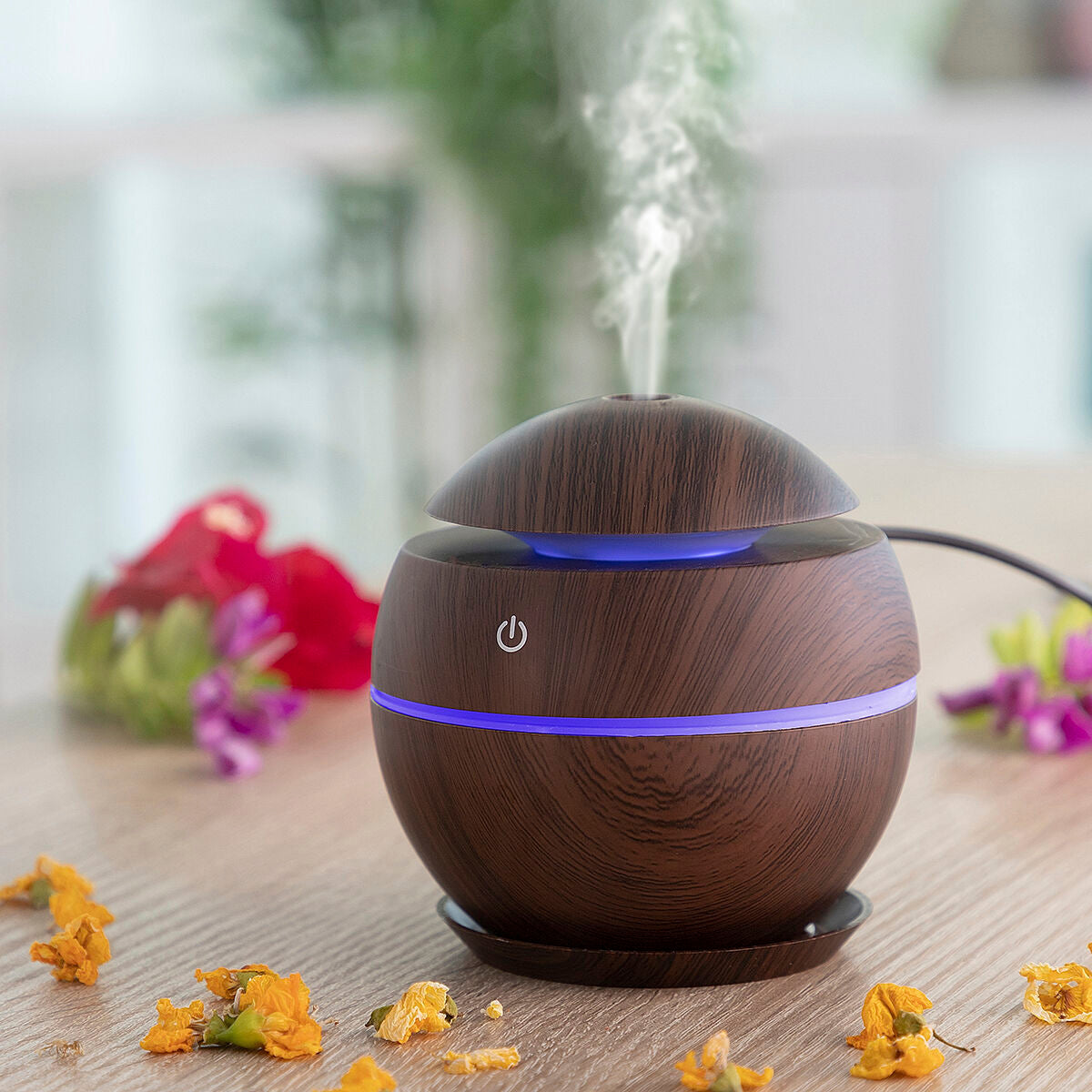 🌿🕯️ Mini Luftbefeuchter & Duft-Diffuser – Walnussholz-Optik (InnovaGoods)