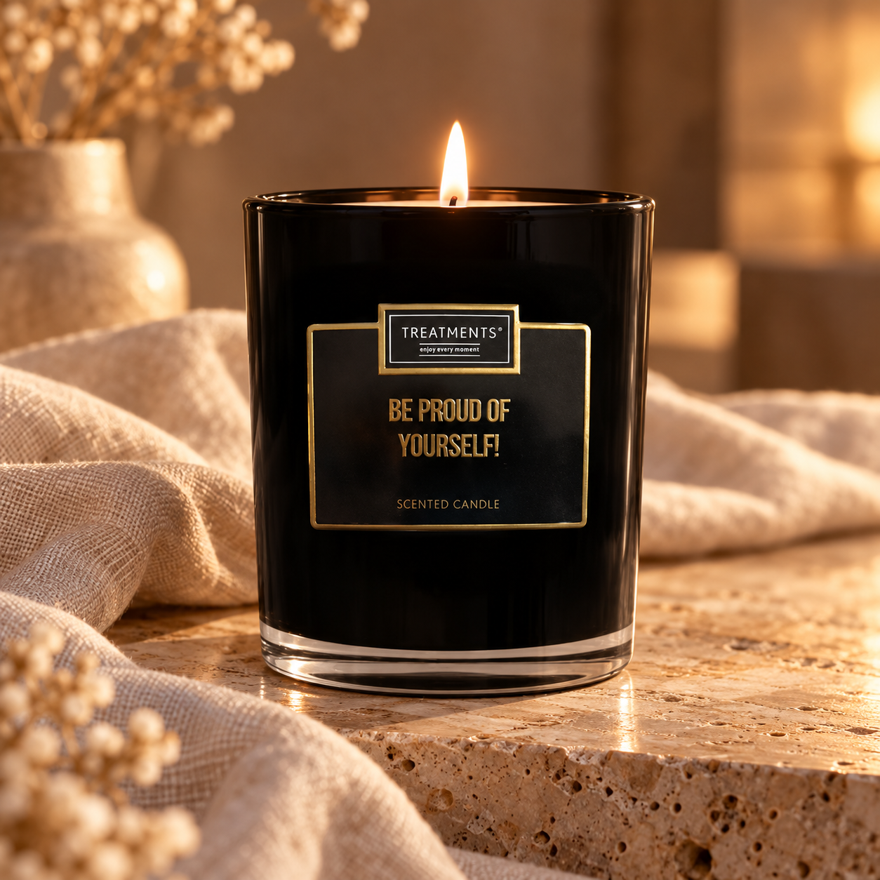 Duftkerze Be proud of yourself! 280 g im schwarzen Glas