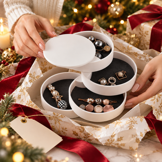 Schmuckkästchen wird als Weihnachtsgeschenk ausgepackt