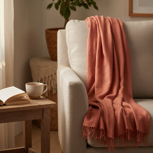 Timeless Silk – Pfirsichfarbener Eri Seidenschal 🌿✨