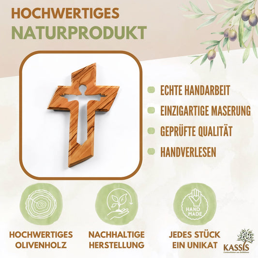 Handgeschnitztes Olivenholz Wandkreuz – Auferstandener Jesus ✝️🌿